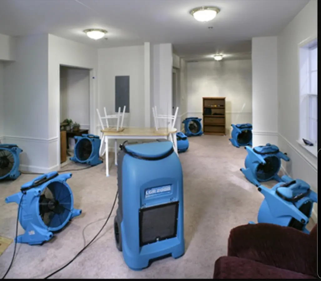 Air movers and dehumidifier setup for Water Damage Restoration in Lyndhurst